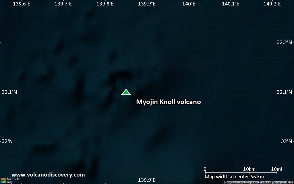 Satellite/aerial-type map of Myojin Knoll volcano (scale of 10s of km)