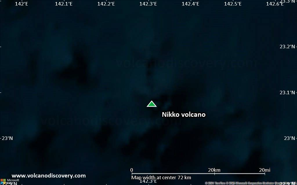Satellite/aerial-type map of Nikko volcano (scale of 10s of km)