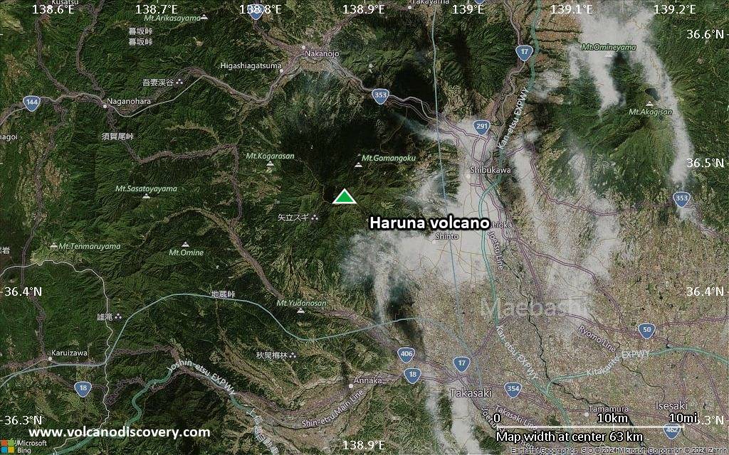 Satellite/aerial-type map of Haruna volcano (scale of 10s of km)