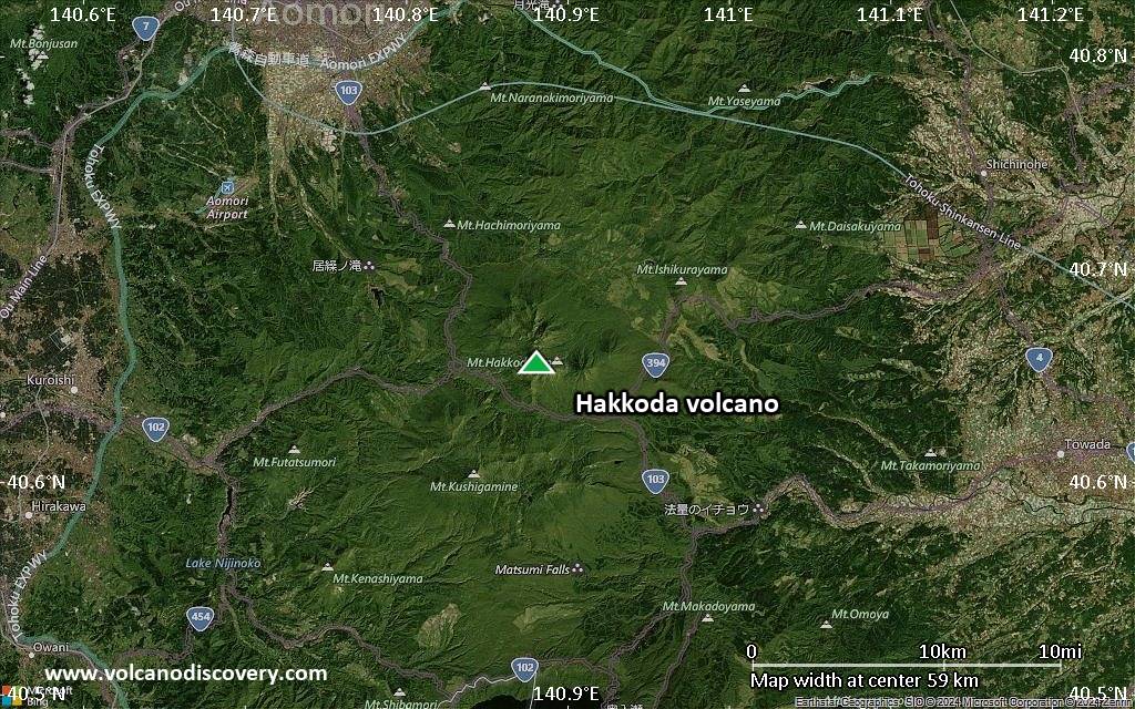 Satellite/aerial-type map of Hakkoda volcano (scale of 10s of km)