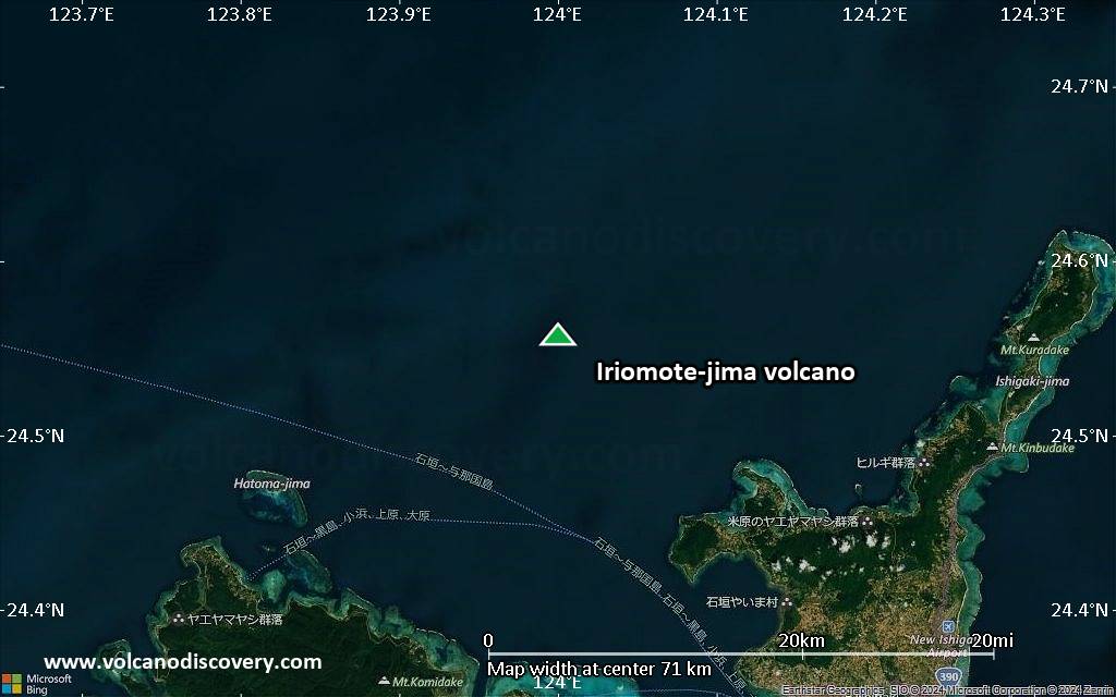 Satellite/aerial-type map of Iriomote-jima volcano (scale of 10s of km)