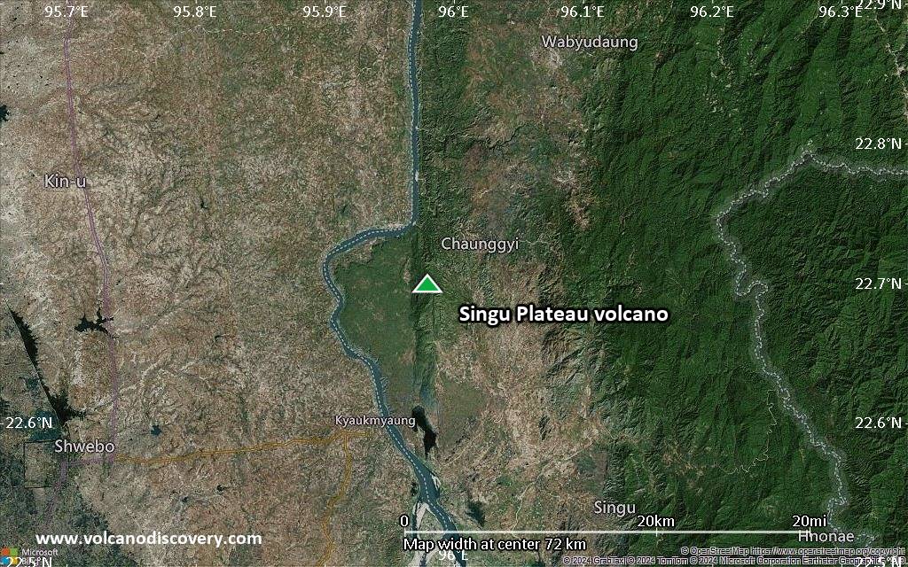 Satellite/aerial-type map of Singu Plateau volcano (scale of 10s of km)