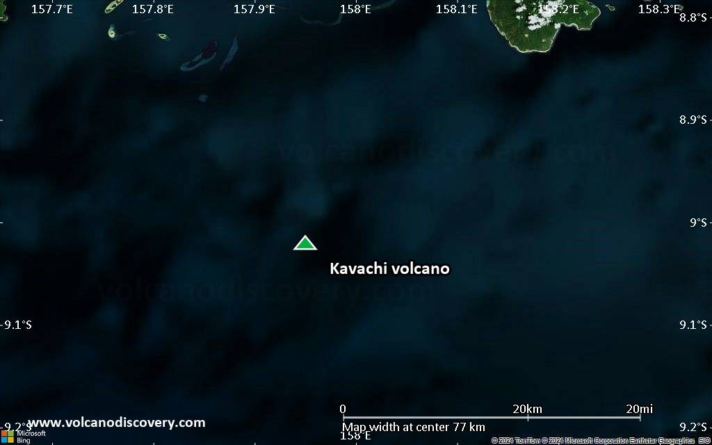 Satellite/aerial-type map of Kavachi volcano (scale of 10s of km)