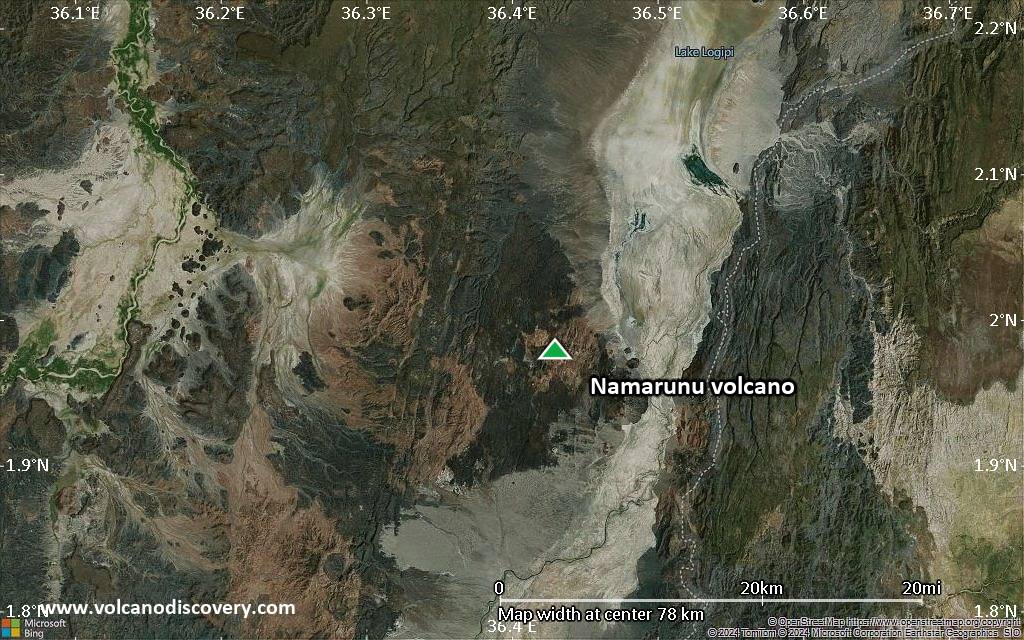 Satellite/aerial-type map of Namarunu volcano (scale of 10s of km)