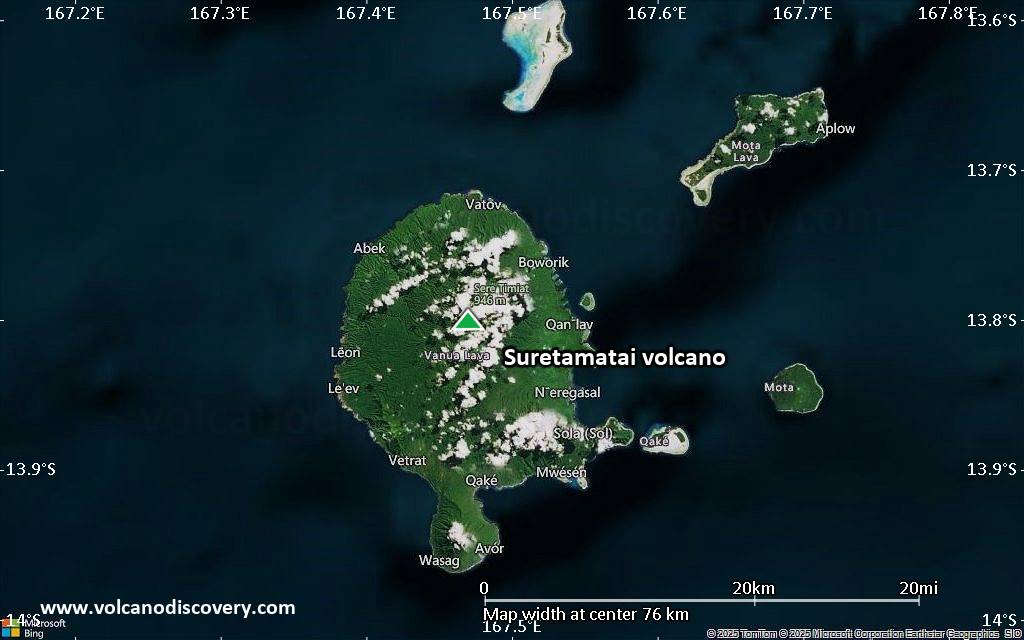 Satellite/aerial-type map of Suretamatai volcano (scale of 10s of km)