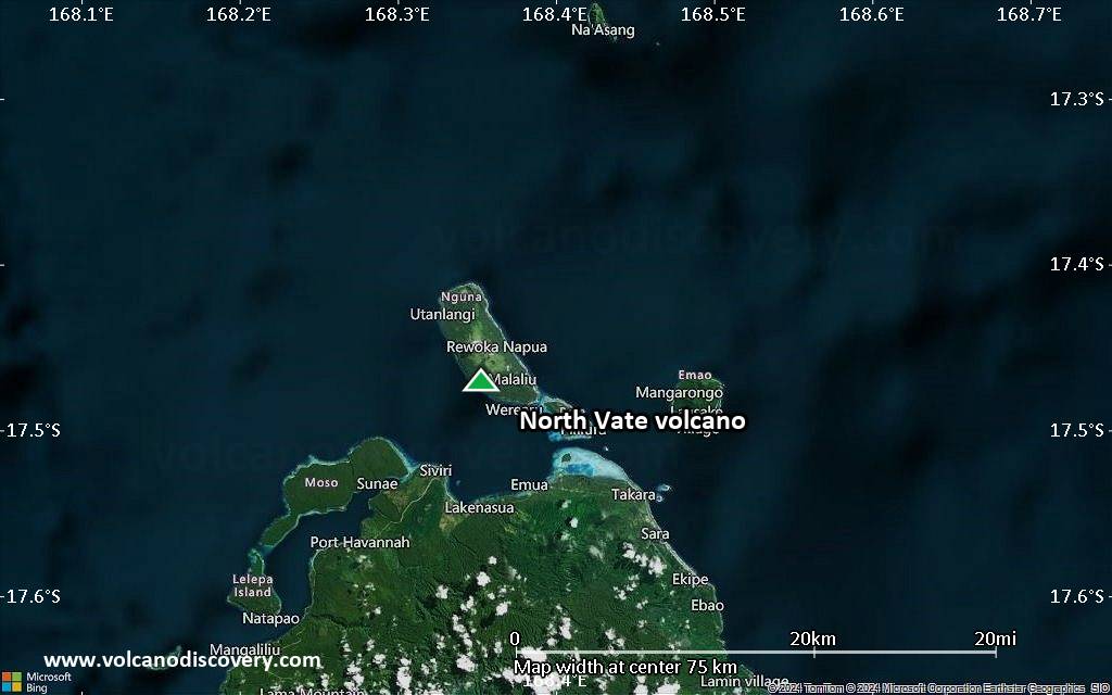 Satellite/aerial-type map of North Vate volcano (scale of 10s of km)
