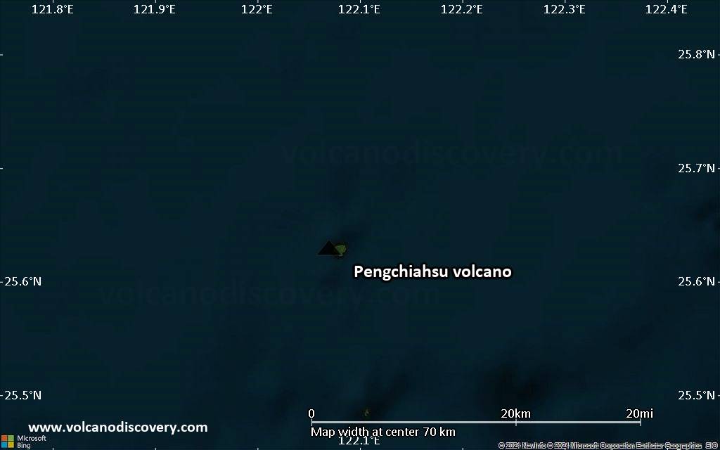Satellite/aerial-type map of Pengchiahsu volcano (scale of 10s of km)