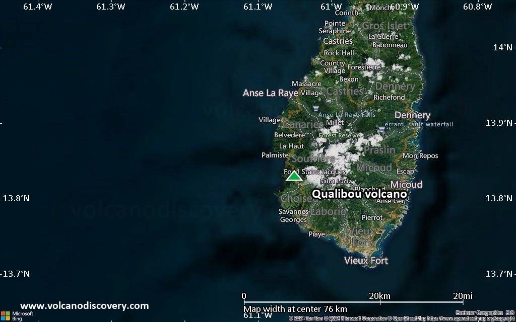Satellite/aerial-type map of Qualibou volcano (scale of 10s of km)