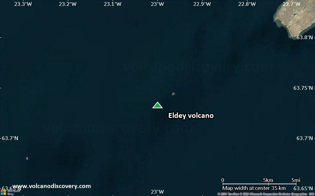 Satellite/aerial-type map of Eldey volcano (scale of 10s of km)