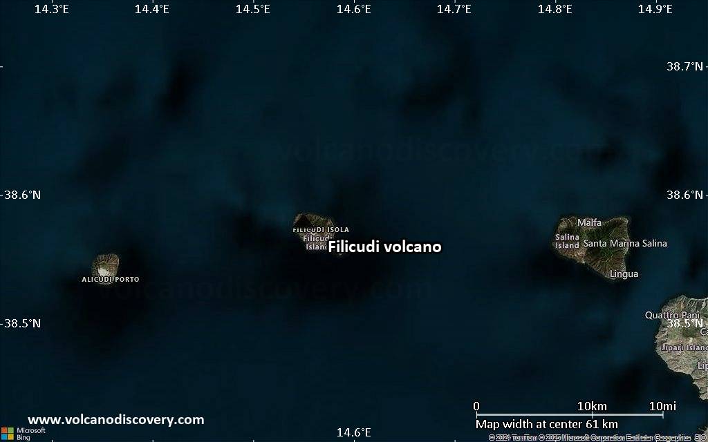 Satellite/aerial-type map of Filicudi volcano (scale of 10s of km)