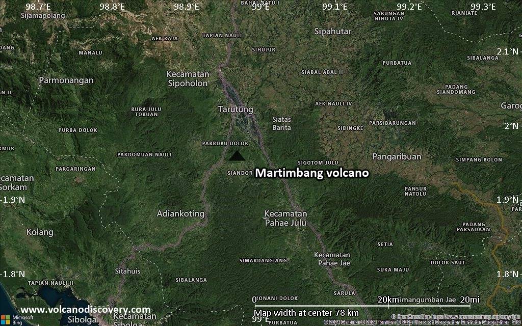 Satellite/aerial-type map of Martimbang volcano (scale of 10s of km)