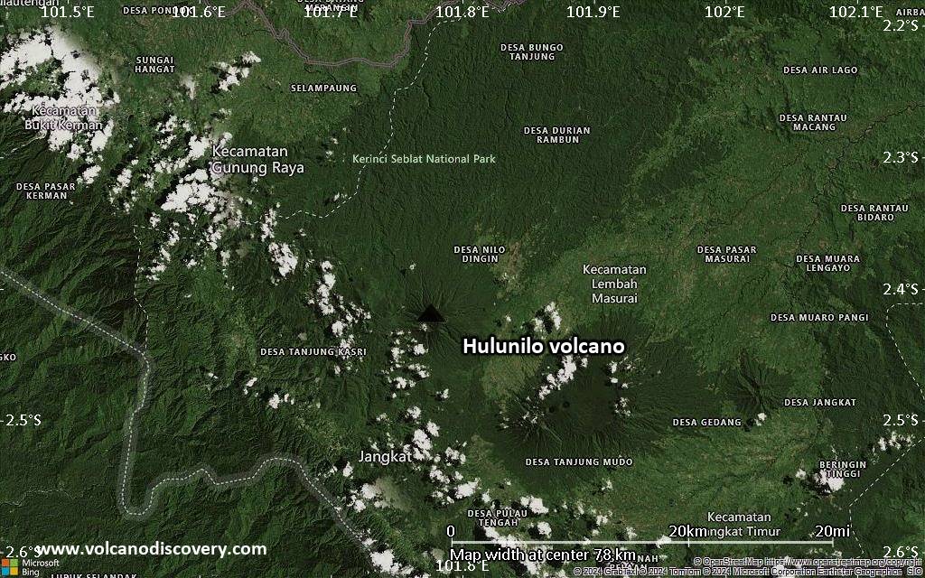 Satellite/aerial-type map of Hulunilo volcano (scale of 10s of km)