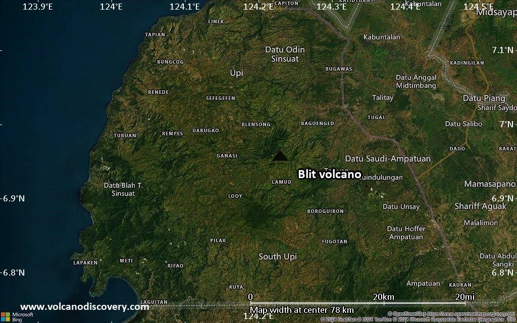 Satellite/aerial-type map of Blit volcano (scale of 10s of km)