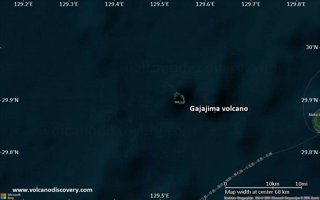 Satellite/aerial-type map of Gajajima volcano (scale of 10s of km)