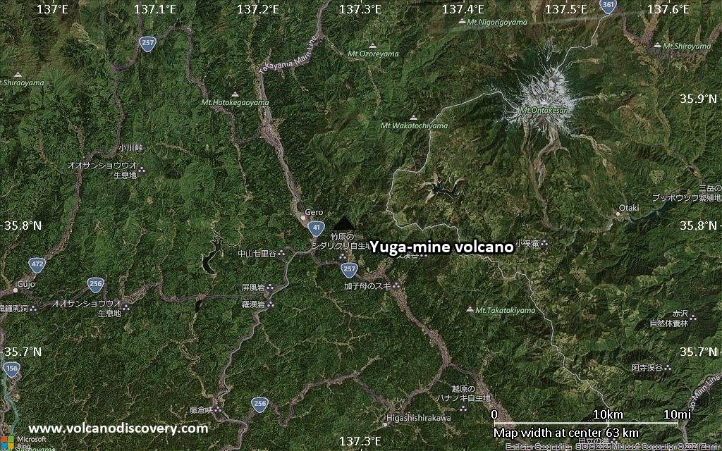 Satellite/aerial-type map of Yuga-mine volcano (scale of 10s of km)