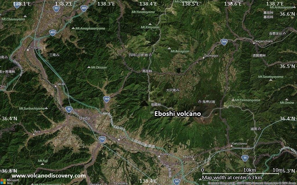 Satellite/aerial-type map of Eboshi volcano (scale of 10s of km)
