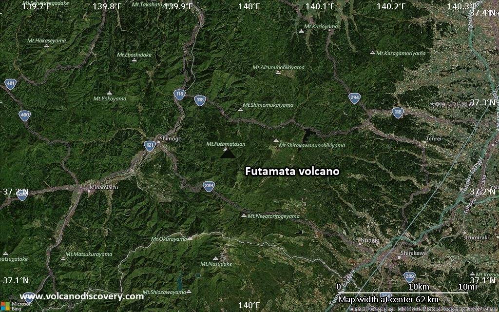 Satellite/aerial-type map of Futamata volcano (scale of 10s of km)