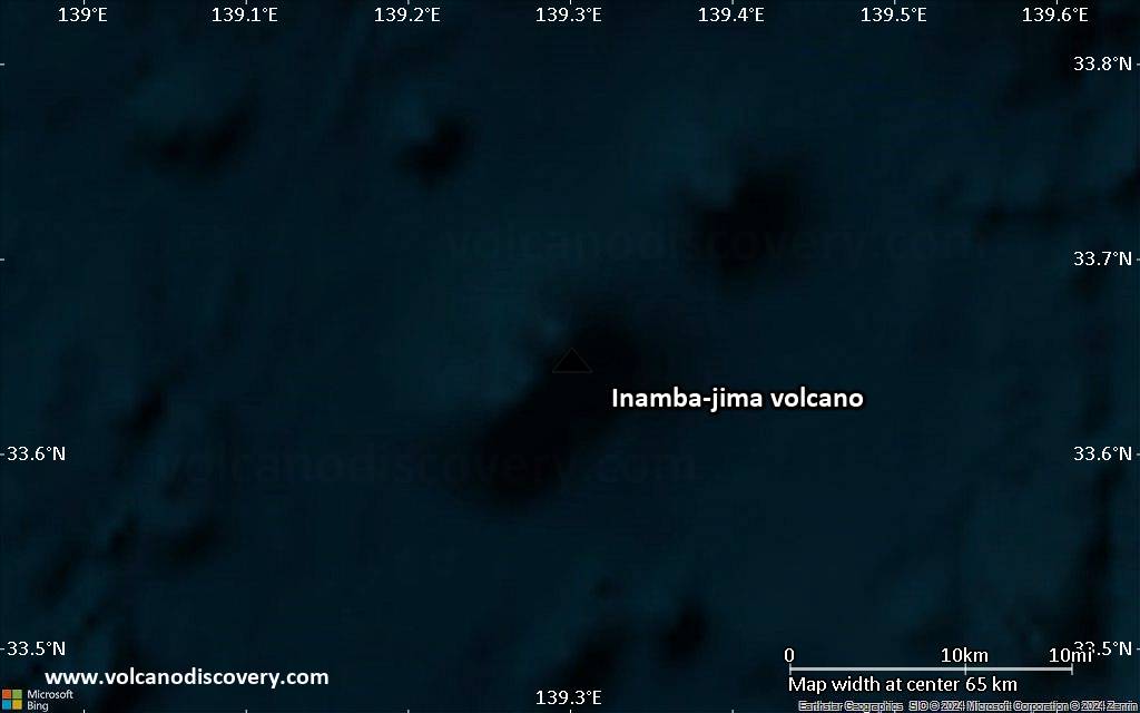 Satellite/aerial-type map of Inamba-jima volcano (scale of 10s of km)