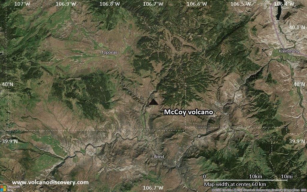Satellite/aerial-type map of McCoy volcano (scale of 10s of km)