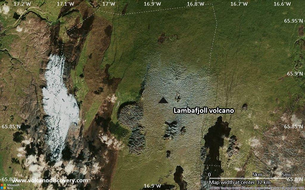 Satellite/aerial-type map of Lambafjoll volcano (scale of 10s of km)