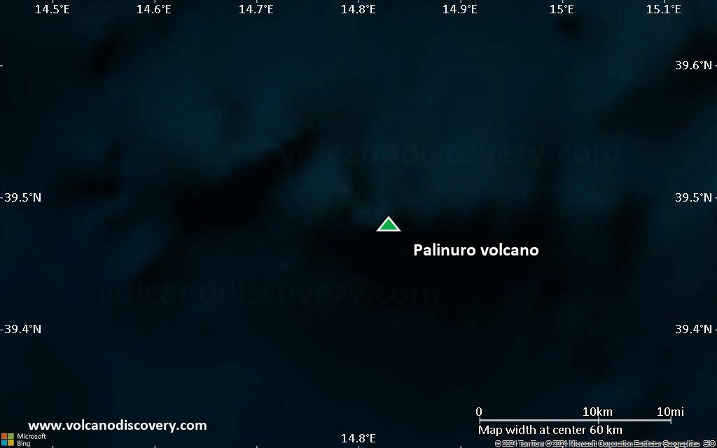 Satellite/aerial-type map of Palinuro volcano (scale of 10s of km)