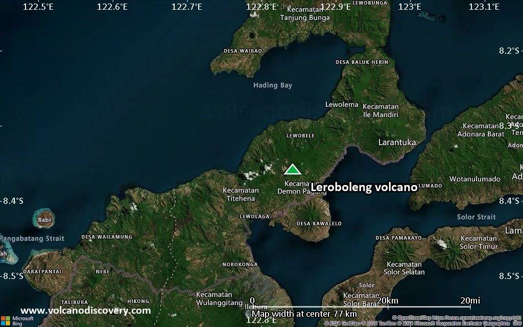 Satellite/aerial-type map of Leroboleng volcano (scale of 10s of km)