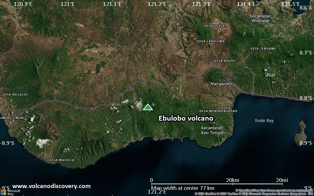 Satellite/aerial-type map of Ebulobo volcano (scale of 10s of km)