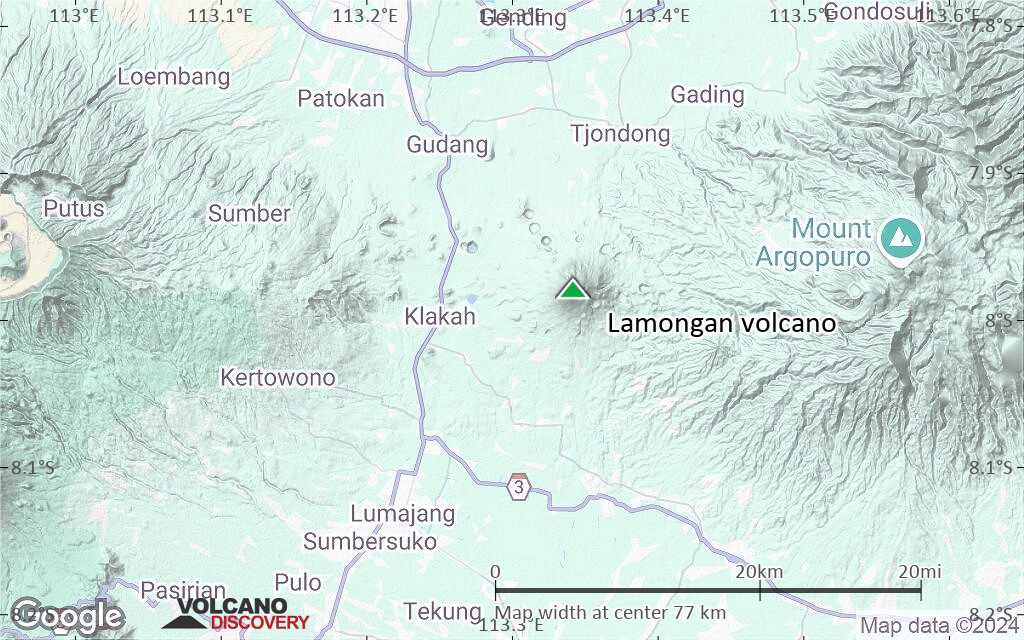 Terrain-type map of Lamongan volcano (scale of 10s of km)
