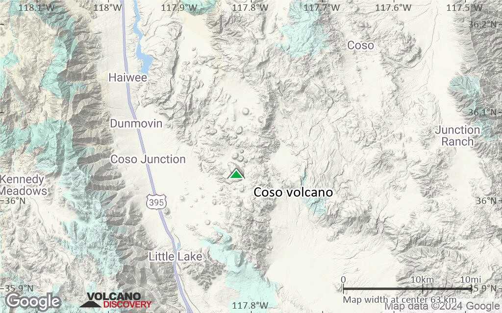 Terrain-type map of Coso volcano (scale of 10s of km)