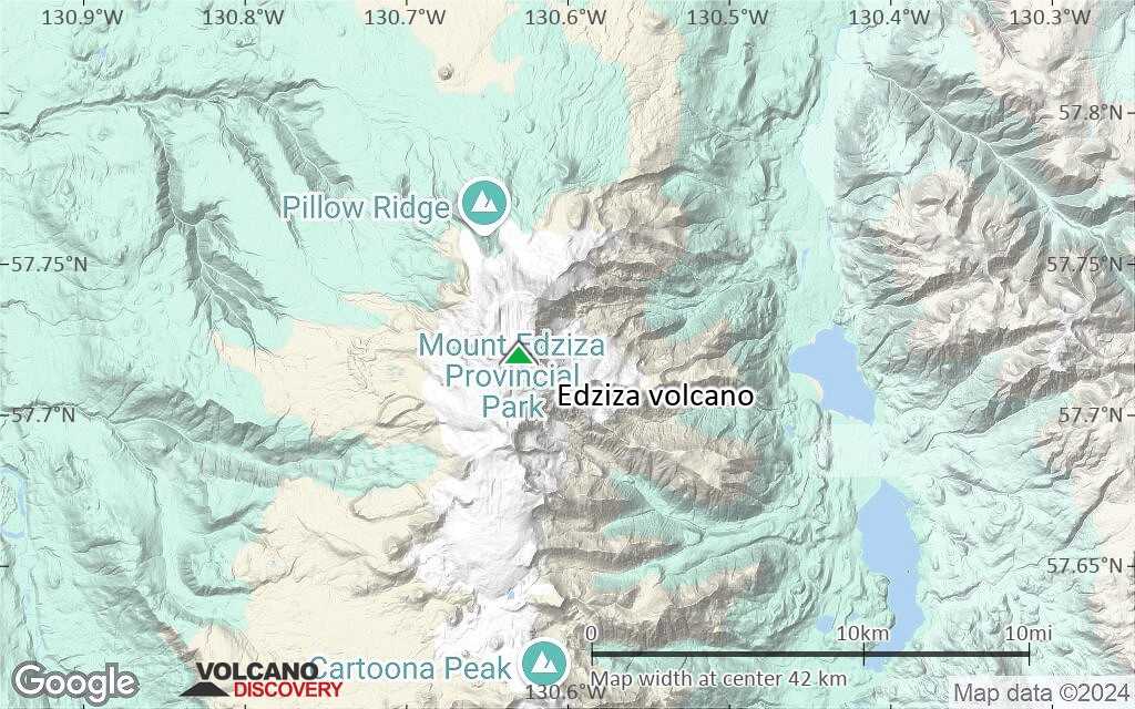 Terrain-type map of Edziza volcano (scale of 10s of km)