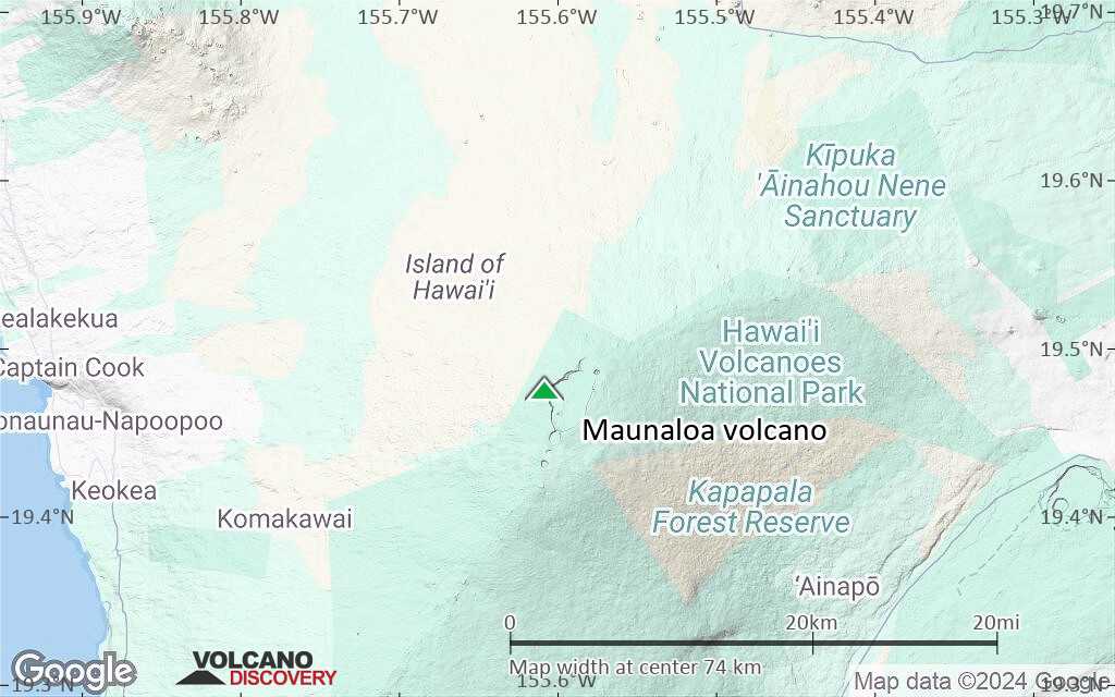Terrain-type map of Maunaloa volcano (scale of 10s of km)