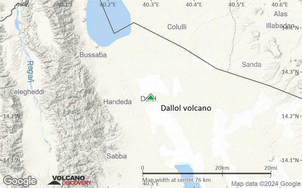 Terrain-type map of Dallol volcano (scale of 10s of km)
