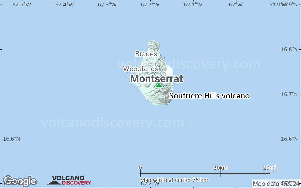 Terrain-type map of Soufriere Hills volcano (scale of 10s of km)