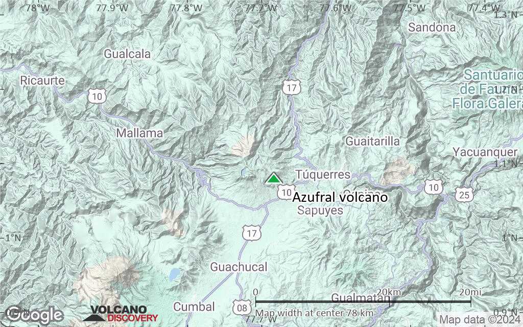 Terrain-type map of Azufral volcano (scale of 10s of km)