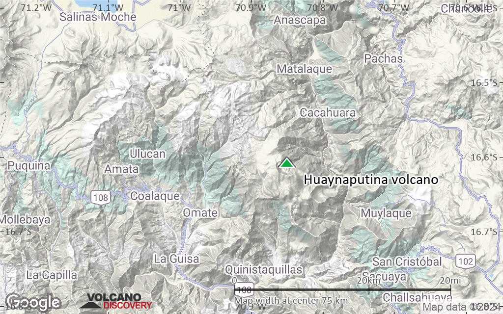 Terrain-type map of Huaynaputina volcano (scale of 10s of km)