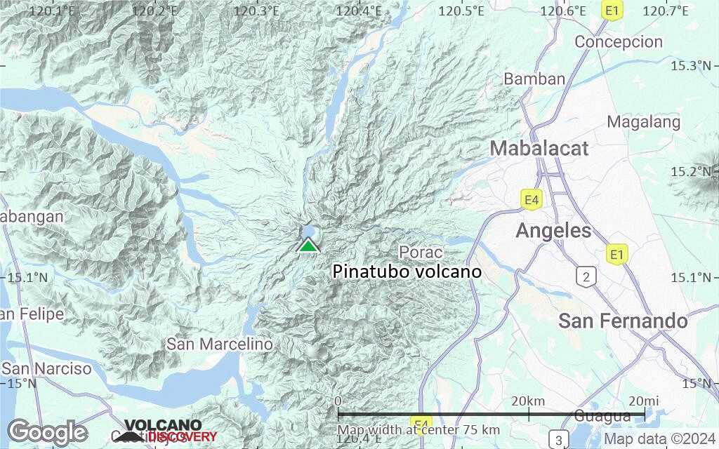 Terrain-type map of Pinatubo volcano (scale of 10s of km)