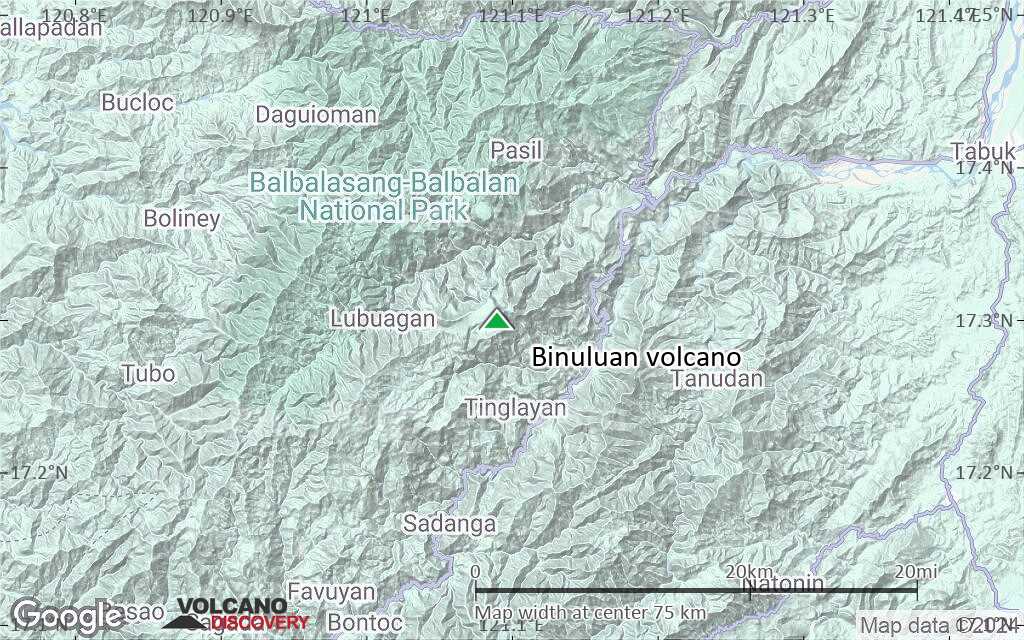 Terrain-type map of Binuluan volcano (scale of 10s of km)