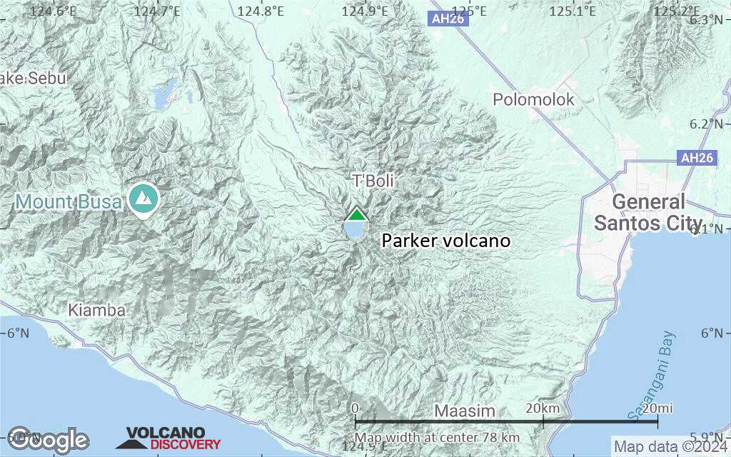 Terrain-type map of Parker volcano (scale of 10s of km)