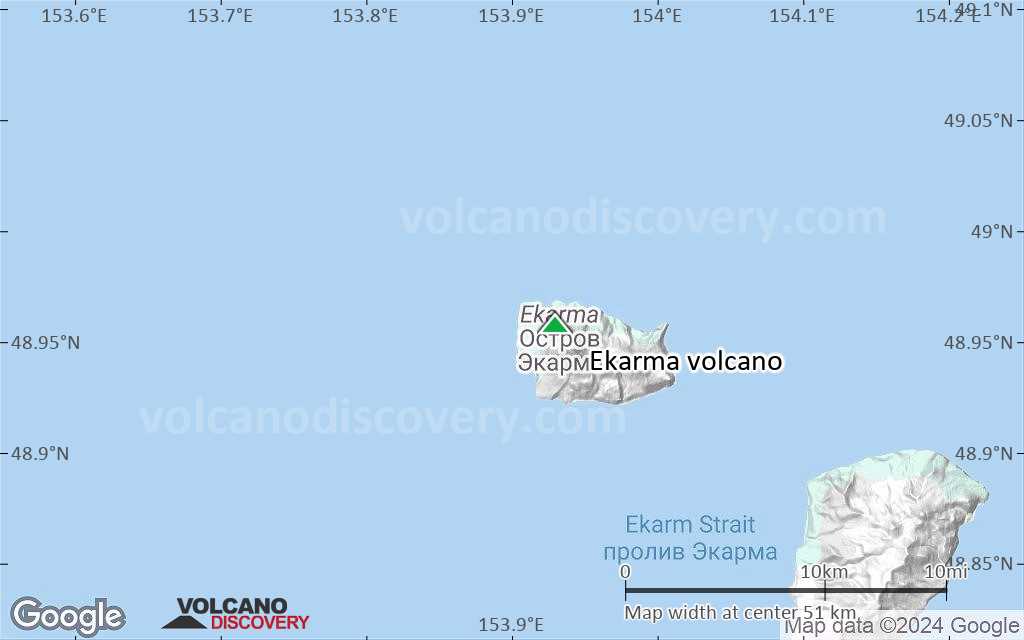Terrain-type map of Ekarma volcano (scale of 10s of km)