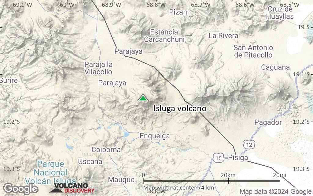 Terrain-type map of Isluga volcano (scale of 10s of km)