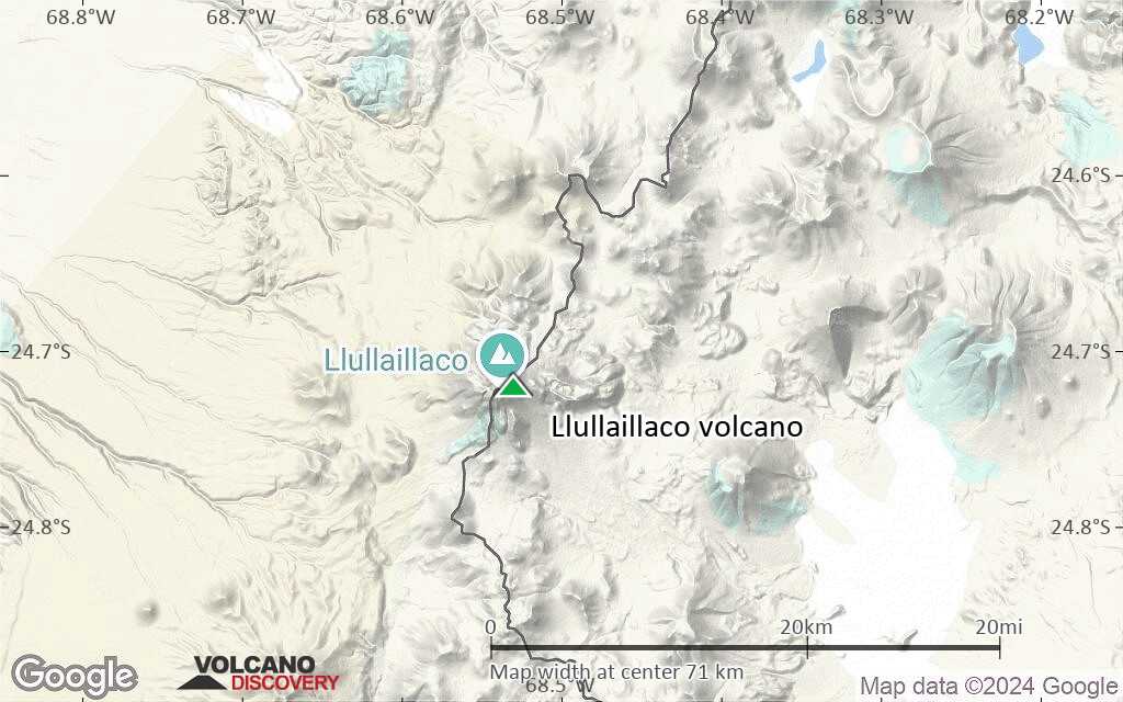 Terrain-type map of Llullaillaco volcano (scale of 10s of km)