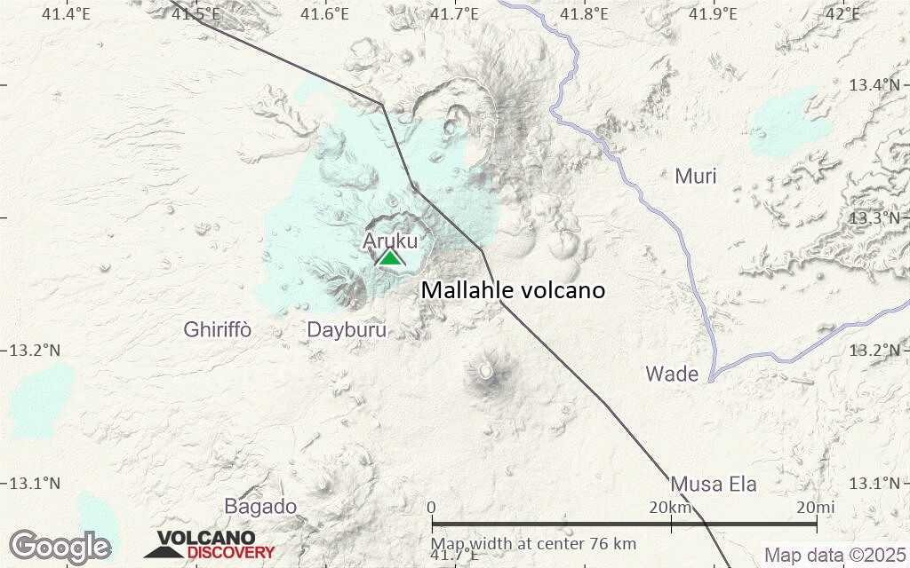 Terrain-type map of Mallahle volcano (scale of 10s of km)