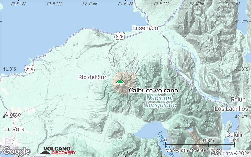 Terrain-type map of Calbuco volcano (scale of 10s of km)