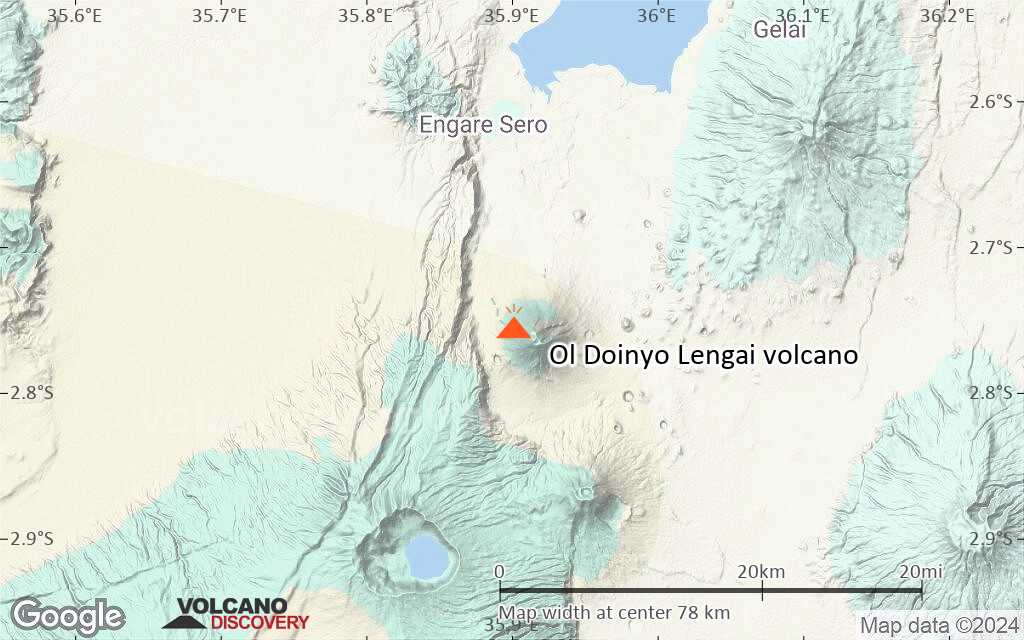 Terrain-type map of Ol Doinyo Lengai volcano (scale of 10s of km)