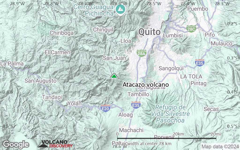 Terrain-type map of Atacazo volcano (scale of 10s of km)