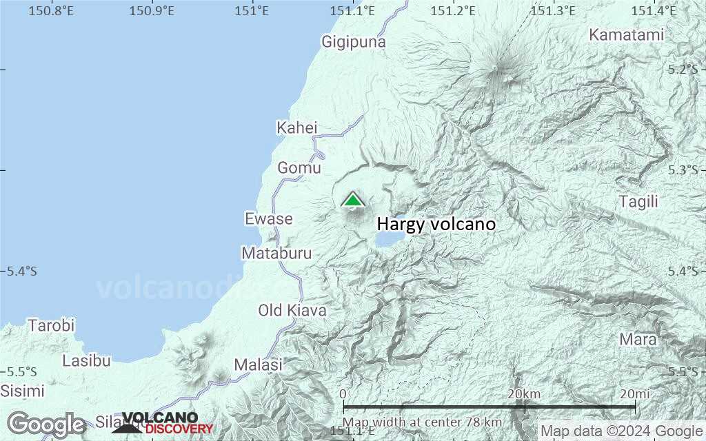 Terrain-type map of Hargy volcano (scale of 10s of km)