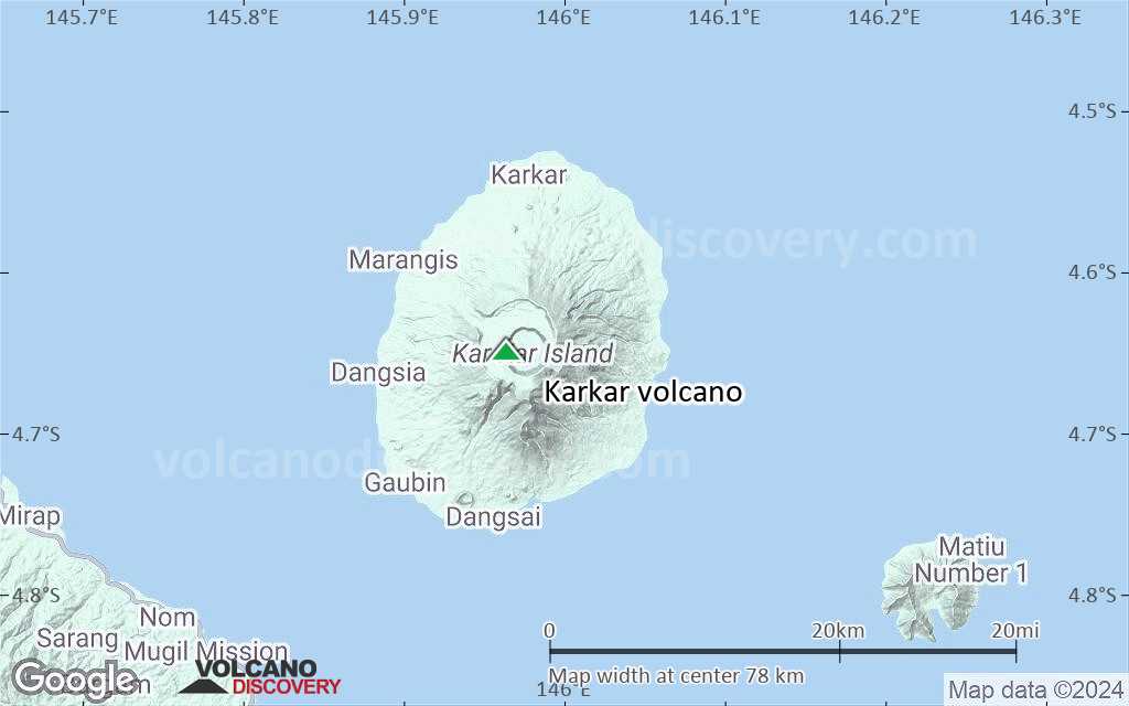 Terrain-type map of Karkar volcano (scale of 10s of km)