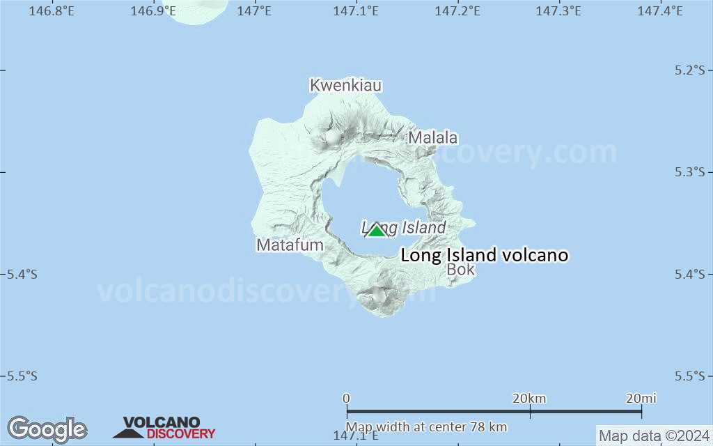 Terrain-type map of Long Island volcano (scale of 10s of km)