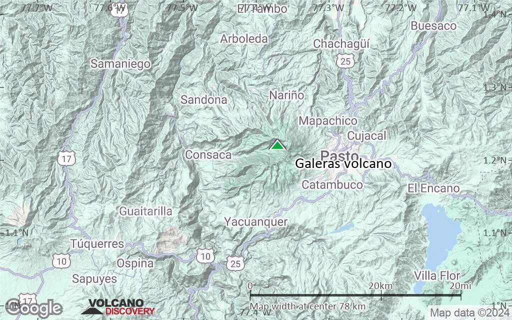 Terrain-type map of Galeras volcano (scale of 10s of km)