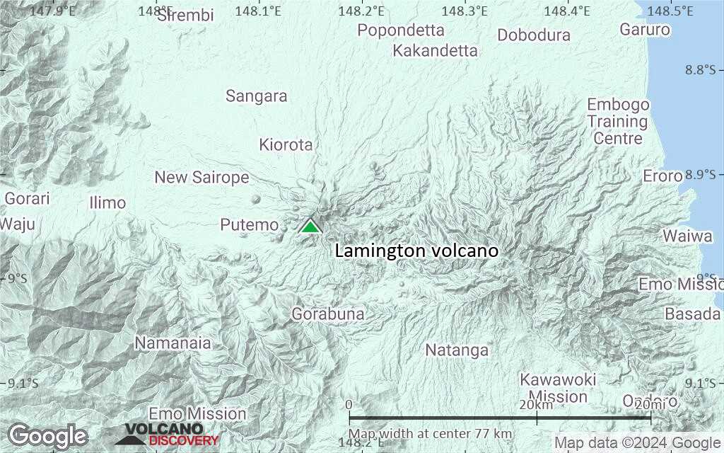 Terrain-type map of Lamington volcano (scale of 10s of km)